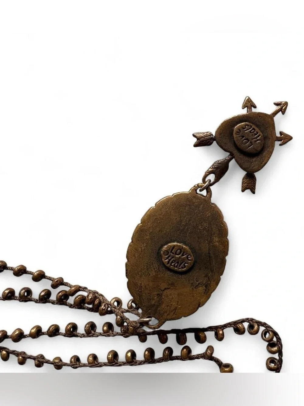 Signed Love Heals Jade Green Buddha Bronze Sacred Heart Bohemian Necklace 🌳